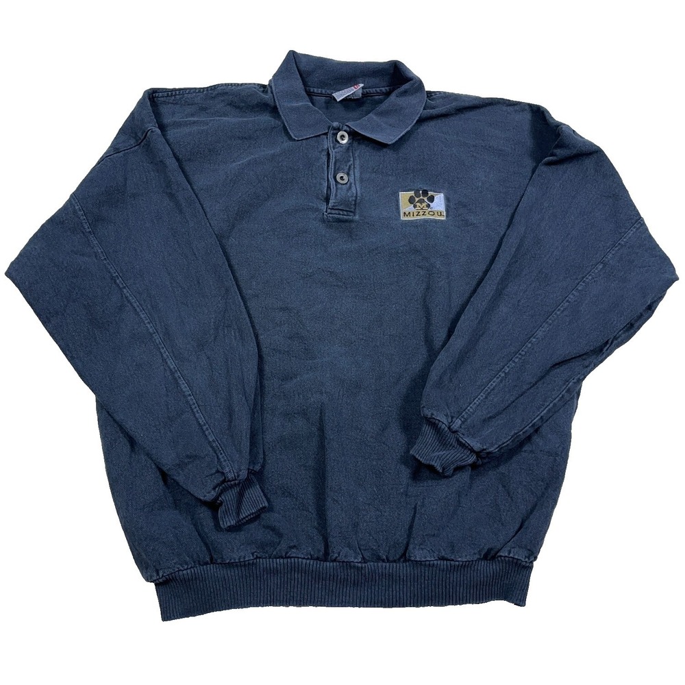 Vintage Missouri Tigers Sweater Men Large Faded Black Rugby Shirt 90s Unlined